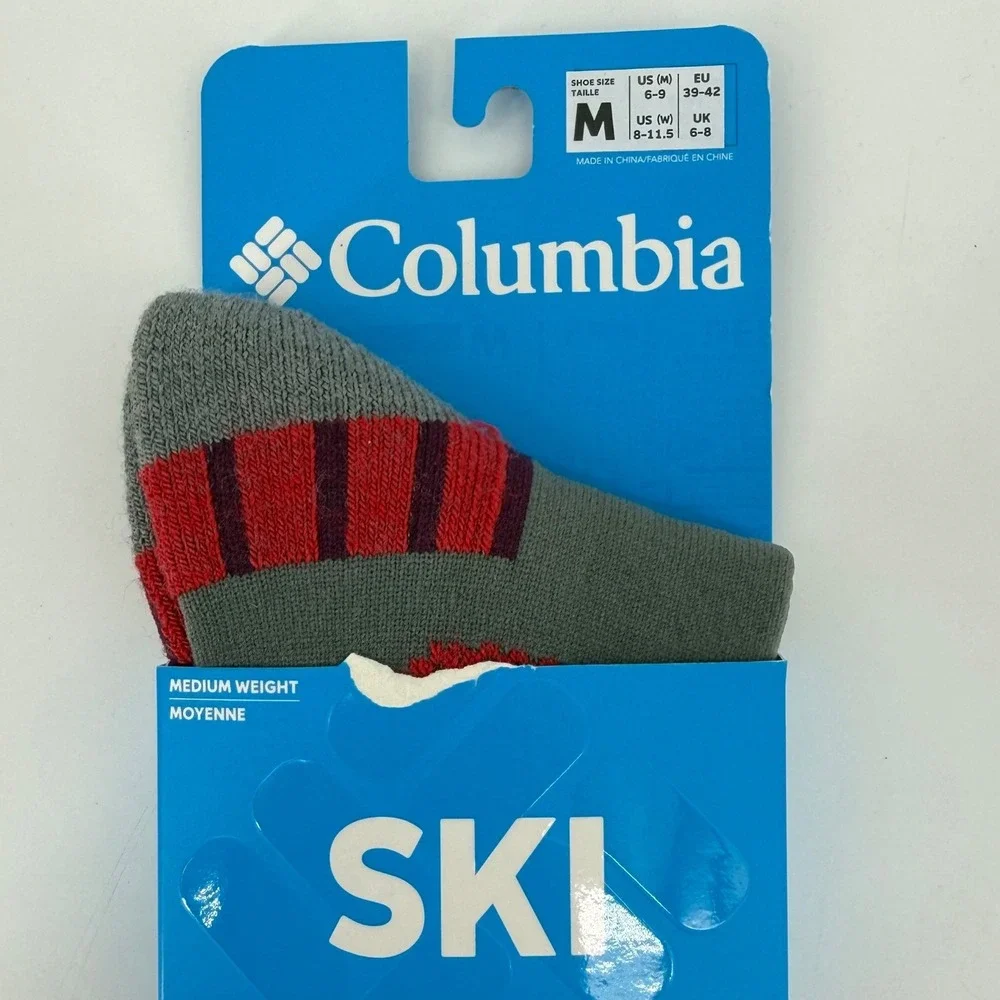 Columbia Mens Womens Ski Over-The-Calf Medium Weight‎ Wool Blend Socks Red M